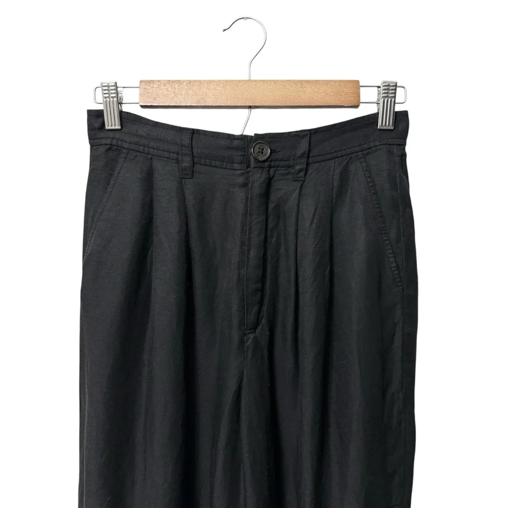 Anine Bing Carrie Pants Black Pleated Front Linen Blend, Size 34 (US Size 4)